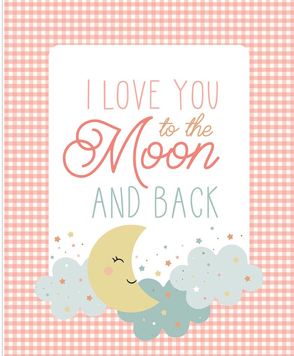 Flannel Love You to the Moon Panel- Coral