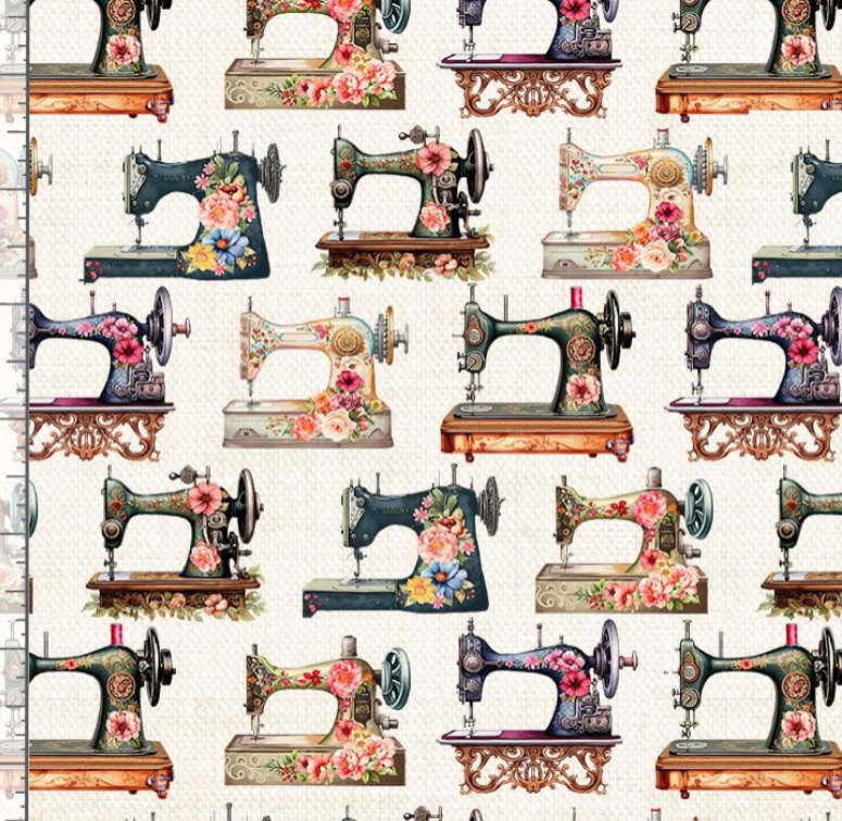 Floral Sewing Machines- Ecru