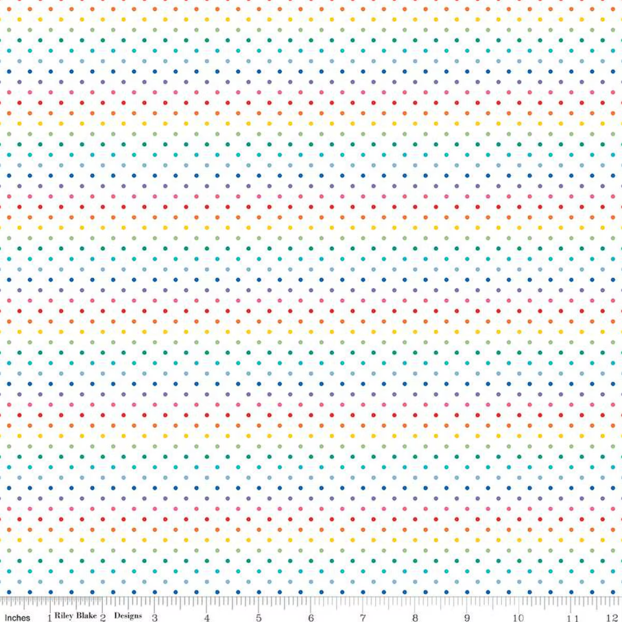 Swiss Dot on White- Rainbow