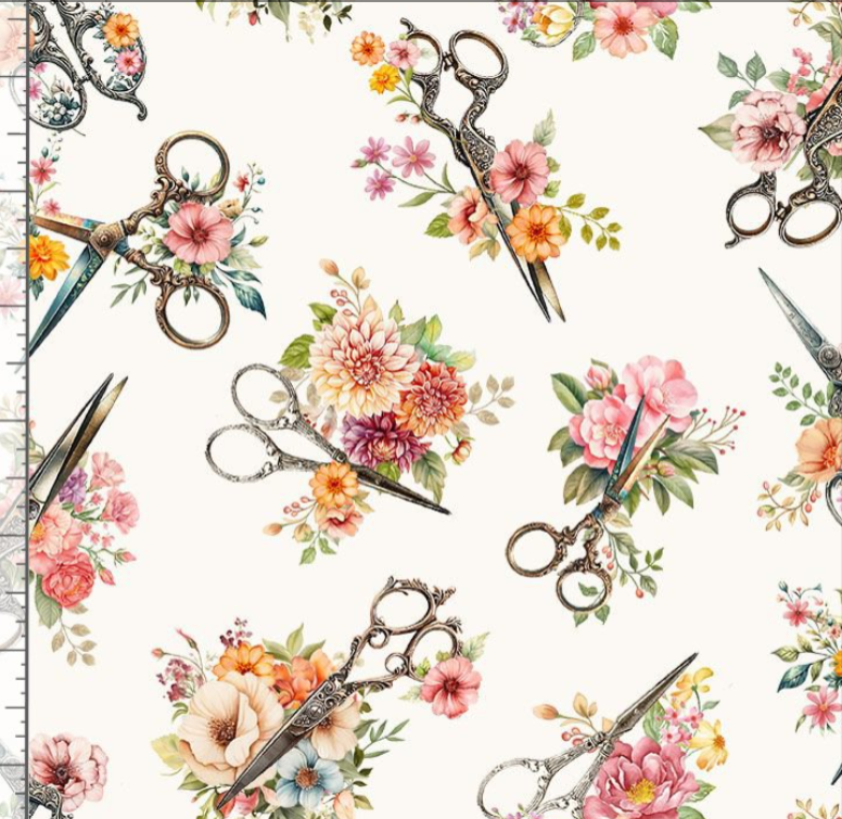 Tossed Floral Scissors- Cream