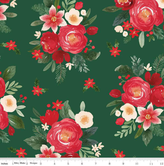 Wide Back Charming Christmas Floral- Green