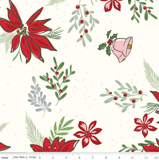 Wide Back Mistletoe & Holly Floral- Cloud