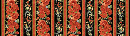 Asian Floral Stripes Metallic- Black