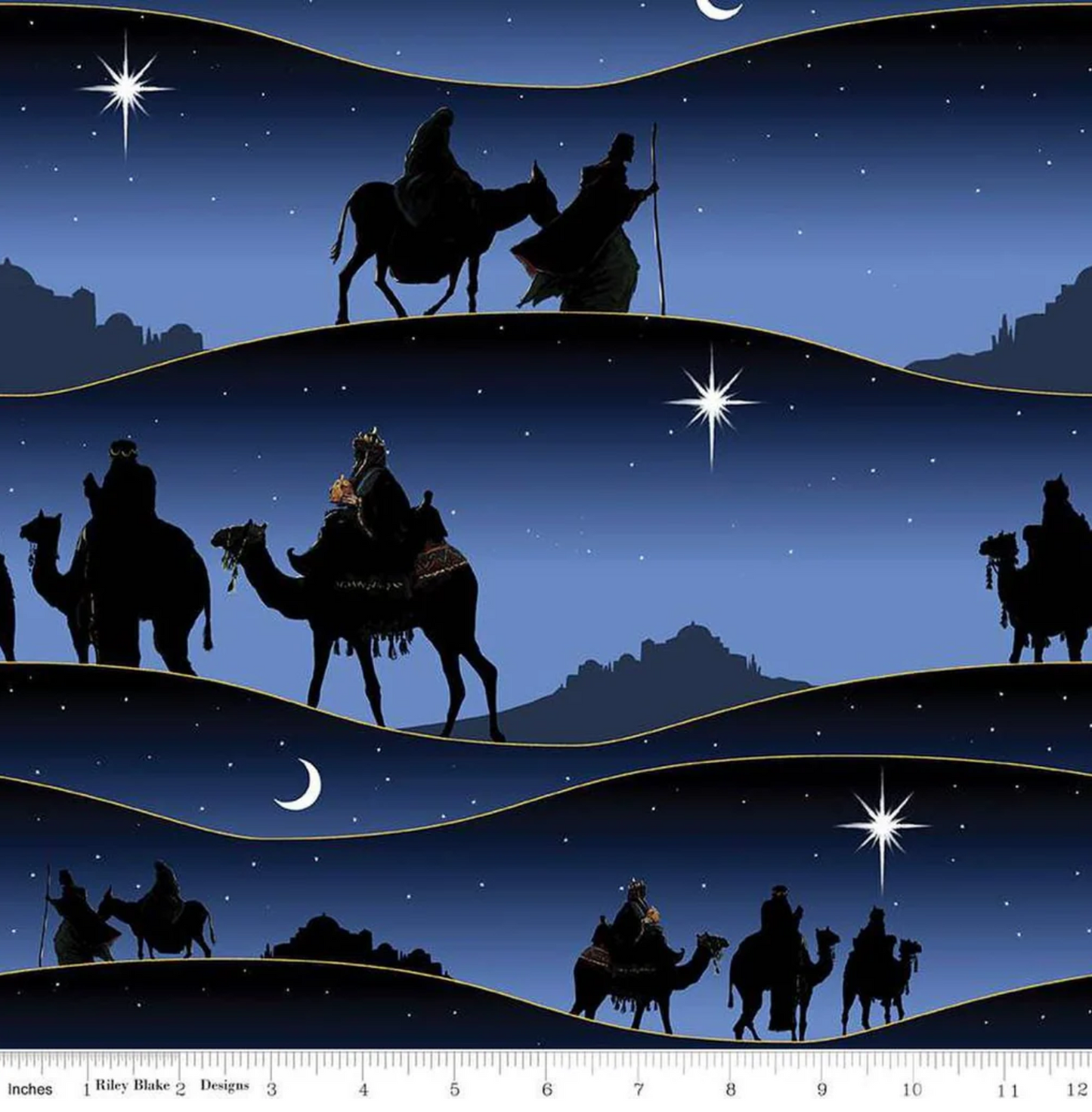 Christmas Wishes Border Print- Navy
