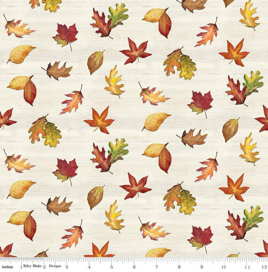 Covered Bridges in Fall Leaf Toss- Cream