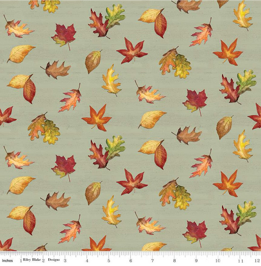 Covered Bridges in Fall Leaf Toss- Sage