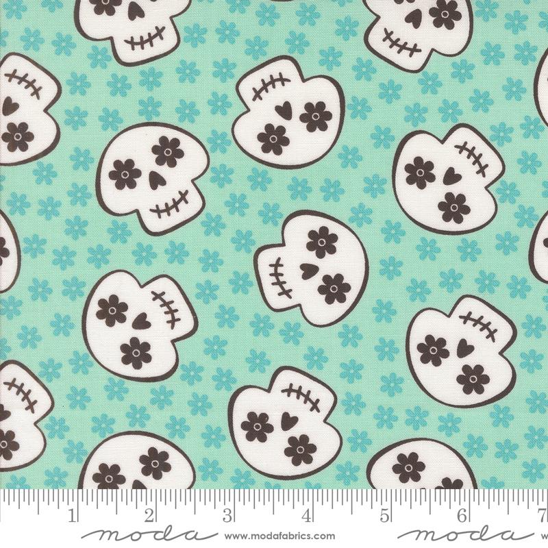 Cheery Skull Novelty Skulls Flowers- Aqua