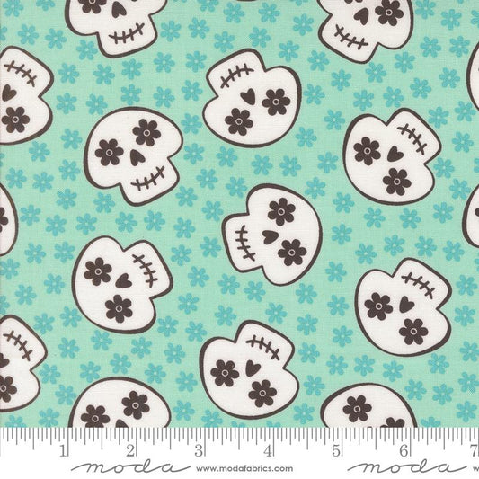 Cheery Skull Novelty Skulls Flowers- Aqua