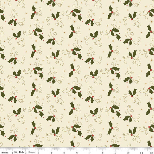 Christmas Greetings Holly- Cream