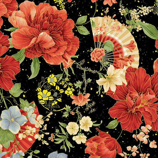 Focal Floral Metallic- Black