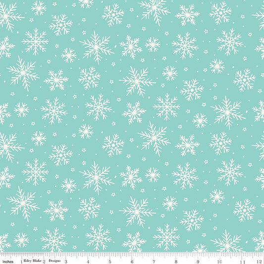 Flannel The North Pole Snowflakes- Aqua