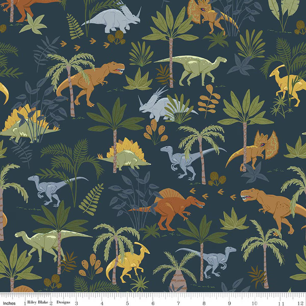 Flannel Cretaceous Jungle Dinos - Navy