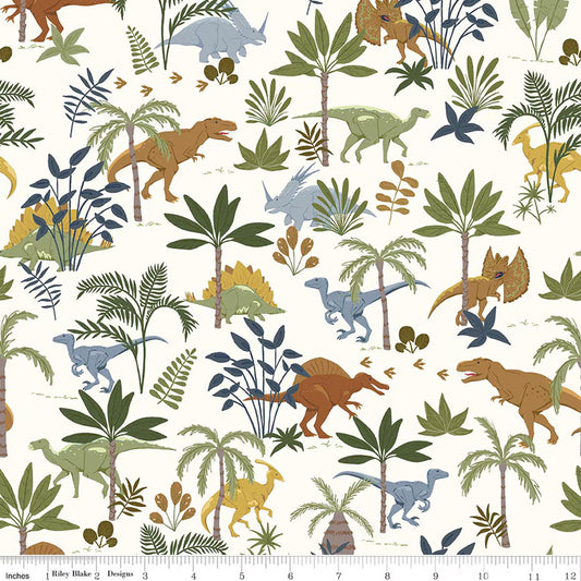 Flannel Cretaceous Jungle Dinos - Off White