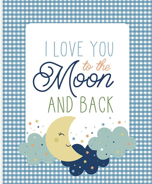 Flannel Love You to the Moon Panel- Blue