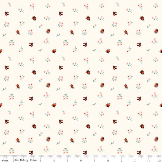 Flannel Meadow Moments Ladybugs - Cream