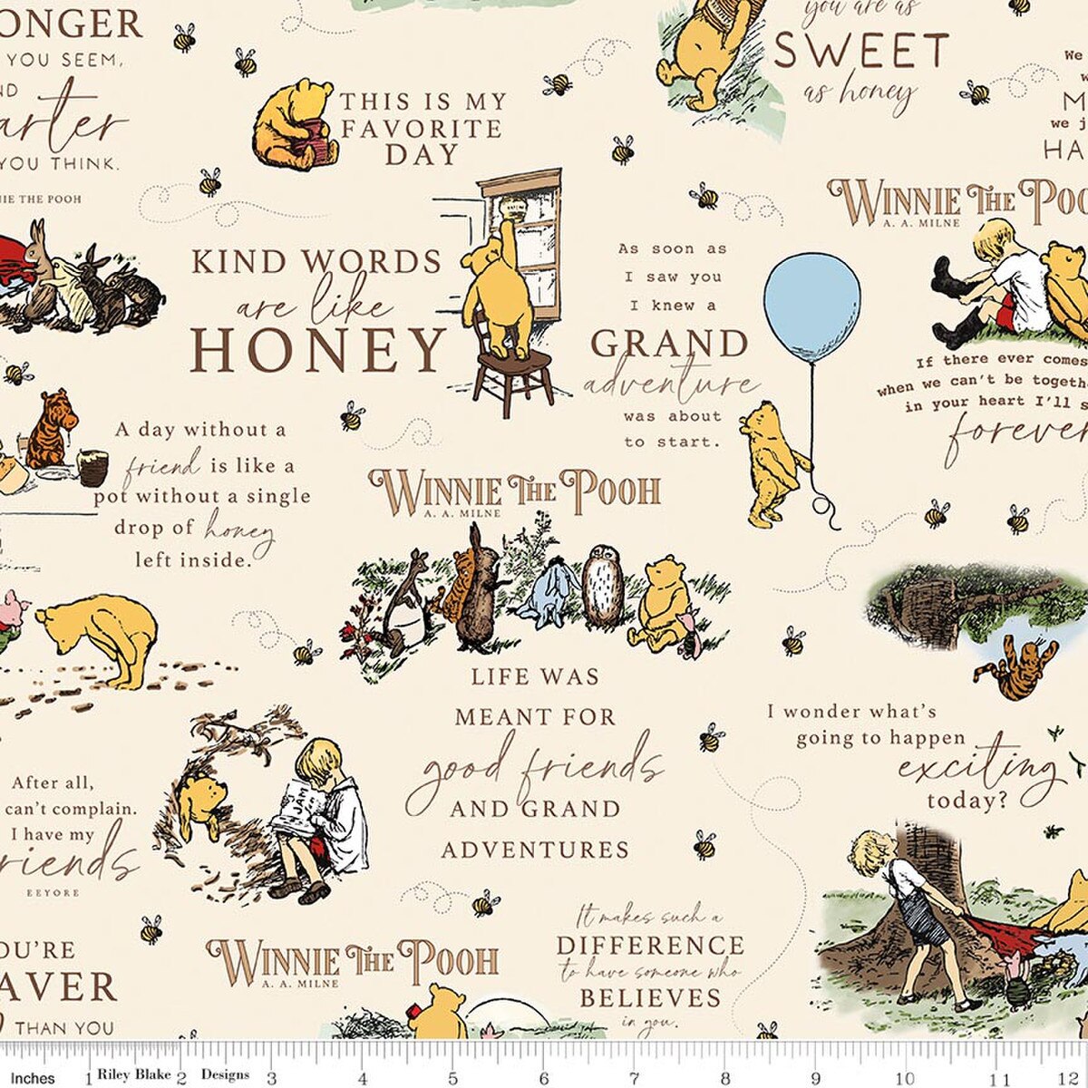 Flannel Winnie the Pooh Quotes - Cream