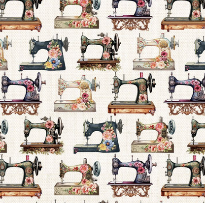 Floral Sewing Machines- Ecru