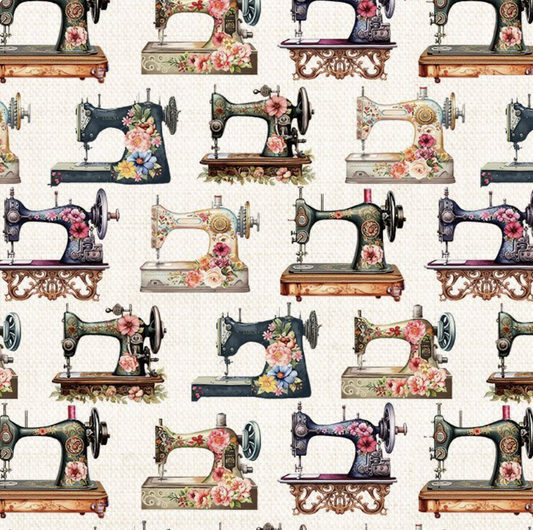 Floral Sewing Machines- Ecru