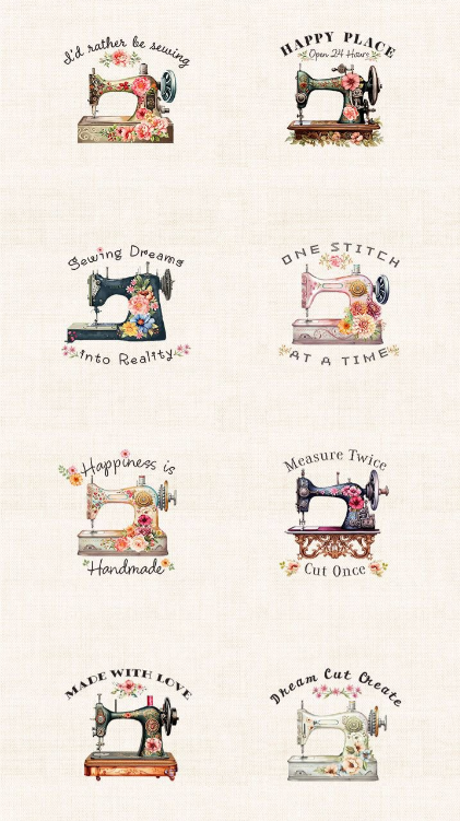 Floral Sewing Machines Panel 24"