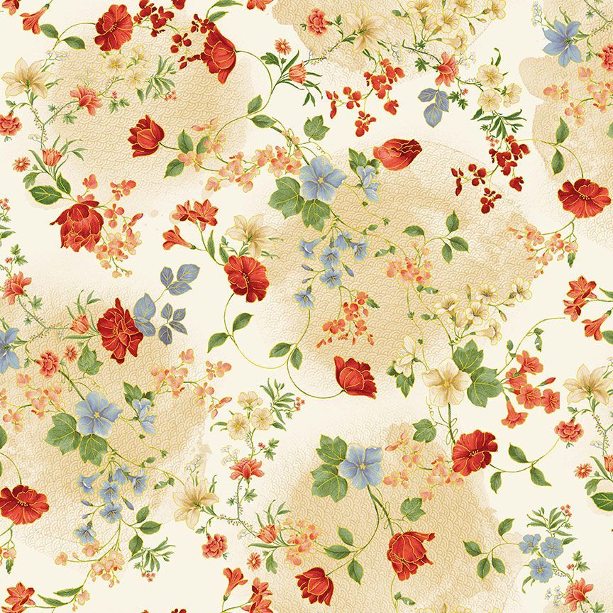 Floral Vines Metallic- Cream