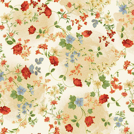 Floral Vines Metallic- Cream
