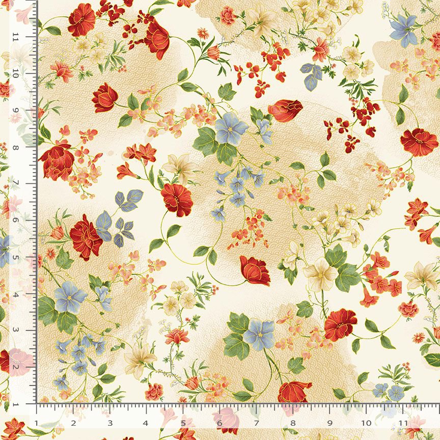 Floral Vines Metallic- Cream