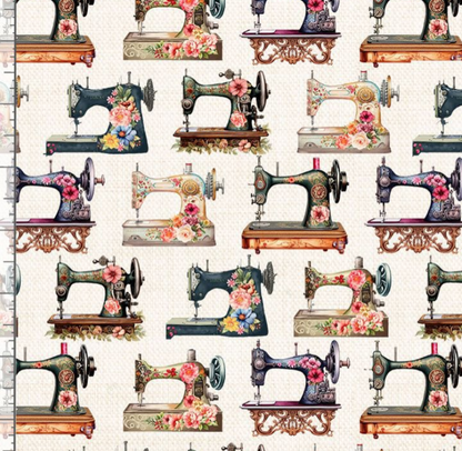 Floral Sewing Machines- Ecru