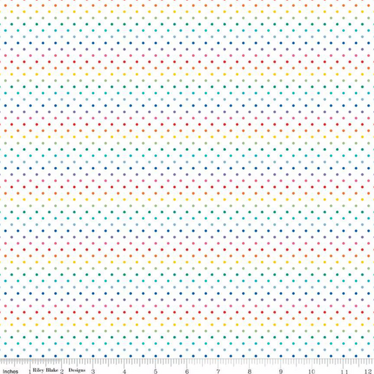 Swiss Dot on White- Rainbow