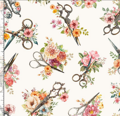 Tossed Floral Scissors- Cream