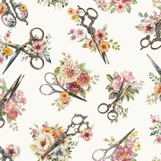 Tossed Floral Scissors- Cream